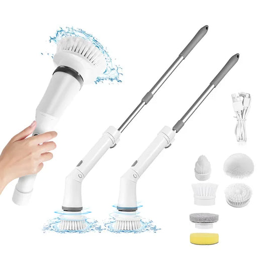 Electric Spin Scrubber Cordless Rechargeable Telescopic Cleaning Brush 6 Replaceable Heads 2 Speed Adjustable Extension Arm Bathroom Tub Tile Floor